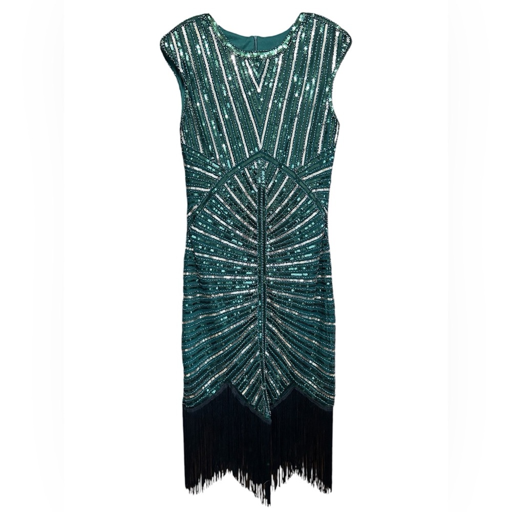 NWOT 1920s Inspired Art Deco Gatsby Dress Sequin Fringed Cocktail Flapper
